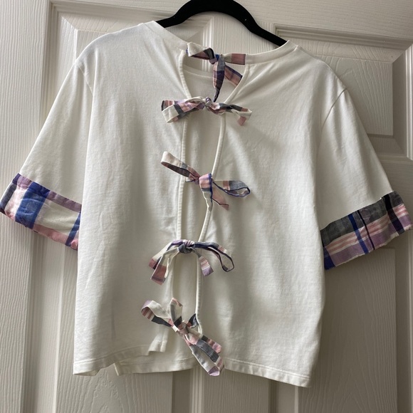 Claudie Pierlot Short Sleeve Plaid Trimmed Top - Picture 7 of 8